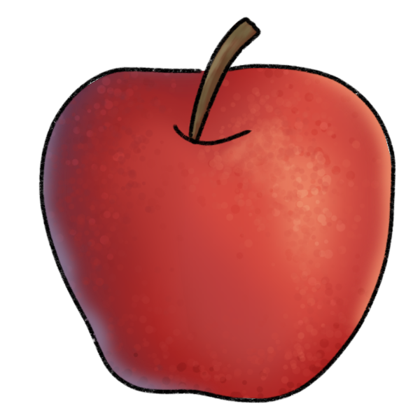 a realistically drawn red apple. 